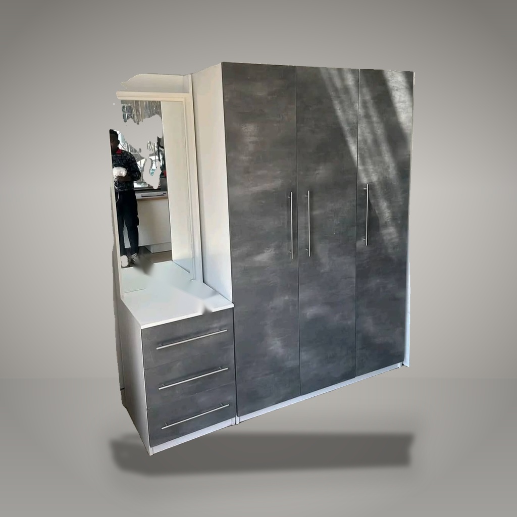 Kombera 3-Door Industrial Slate Wardrobe with Vanity & Mirror