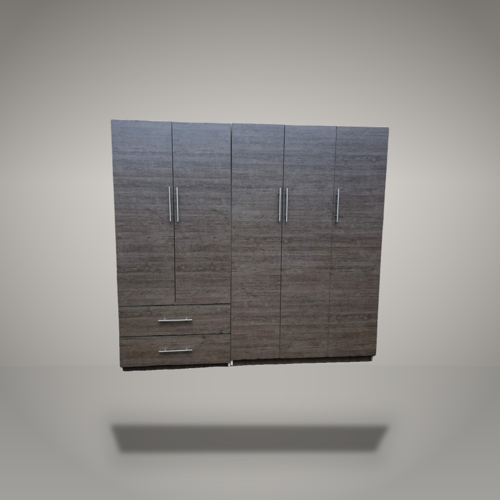 Kombera 5-Door Charcoal Melamine Wardrobe (Exterior View)