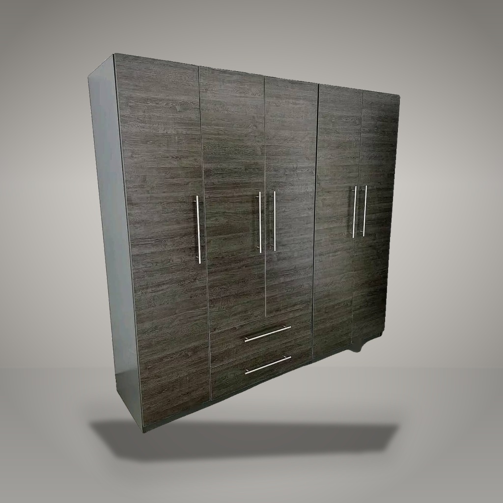Kombera 5-Door Dark Walnut Wardrobe with 2 Center Drawers