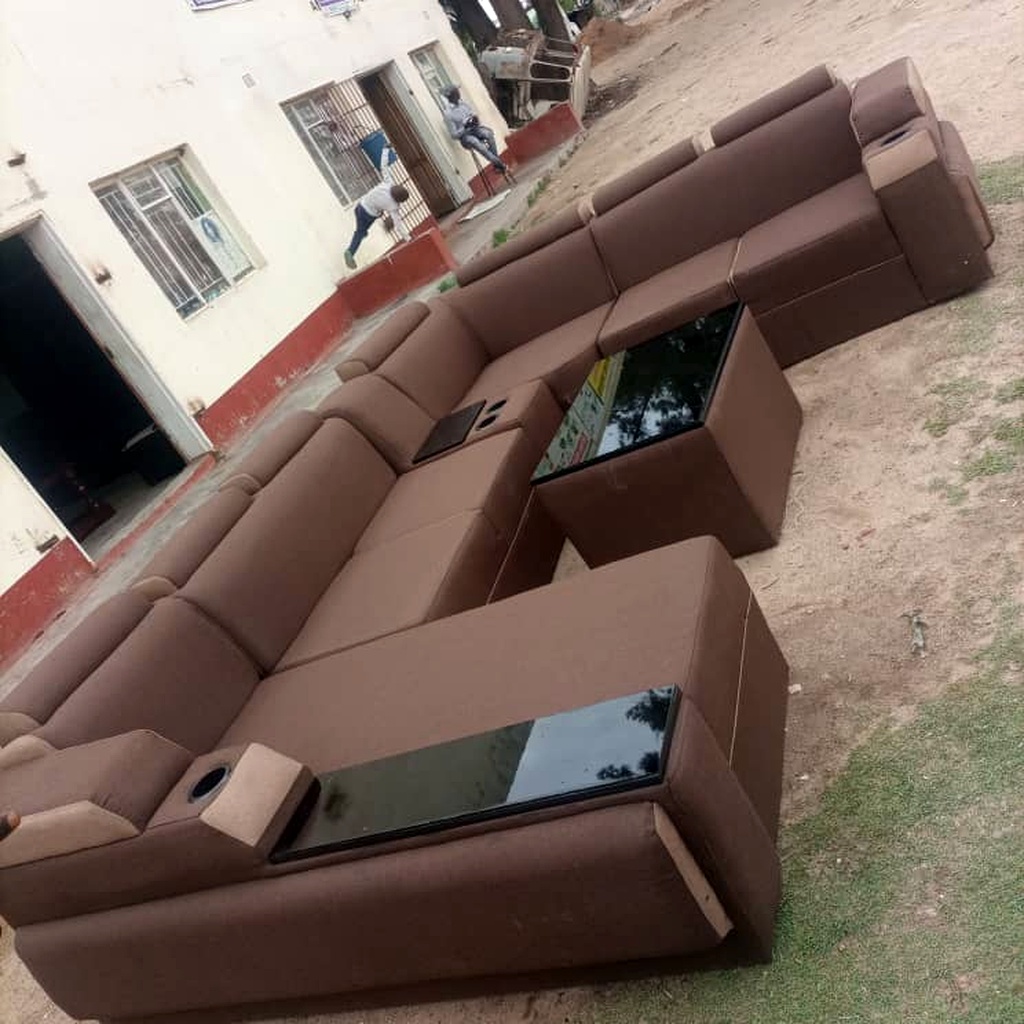 Kombera Grand Chocolate U-Shape Sectional Suite with Glass Tables