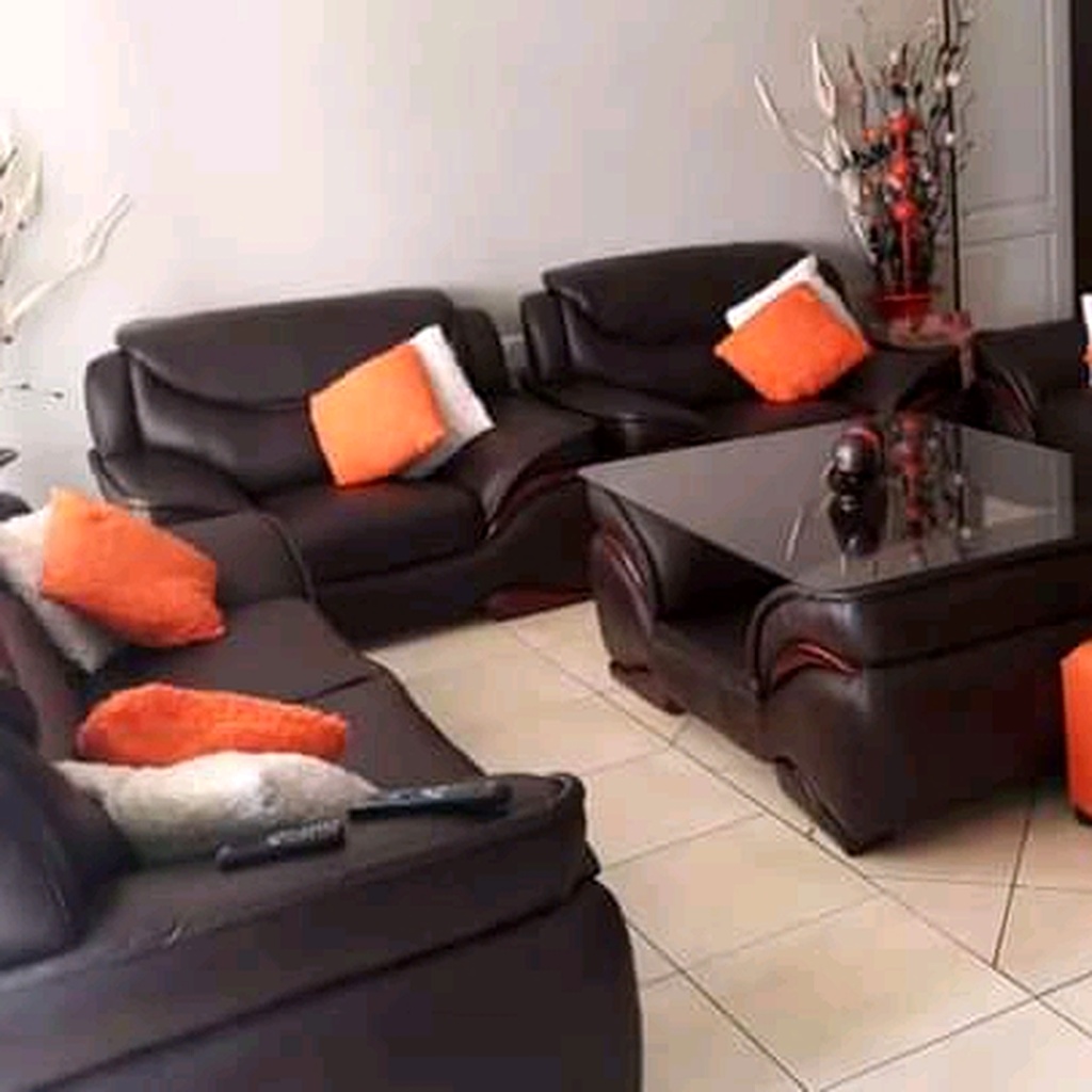 Kombera Kirsty Espresso Brown Leather Suite with Tangerine Accents