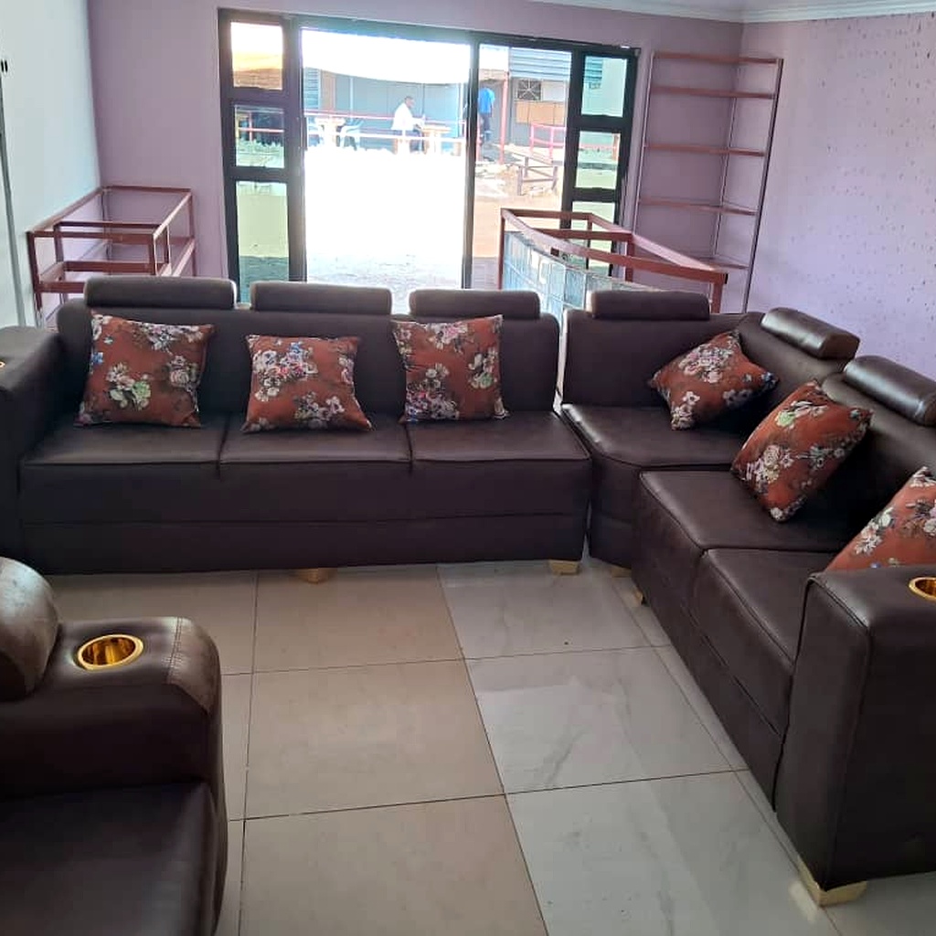 Kombera Mocha Brown Leather Corner Sectional Suite with Armchair