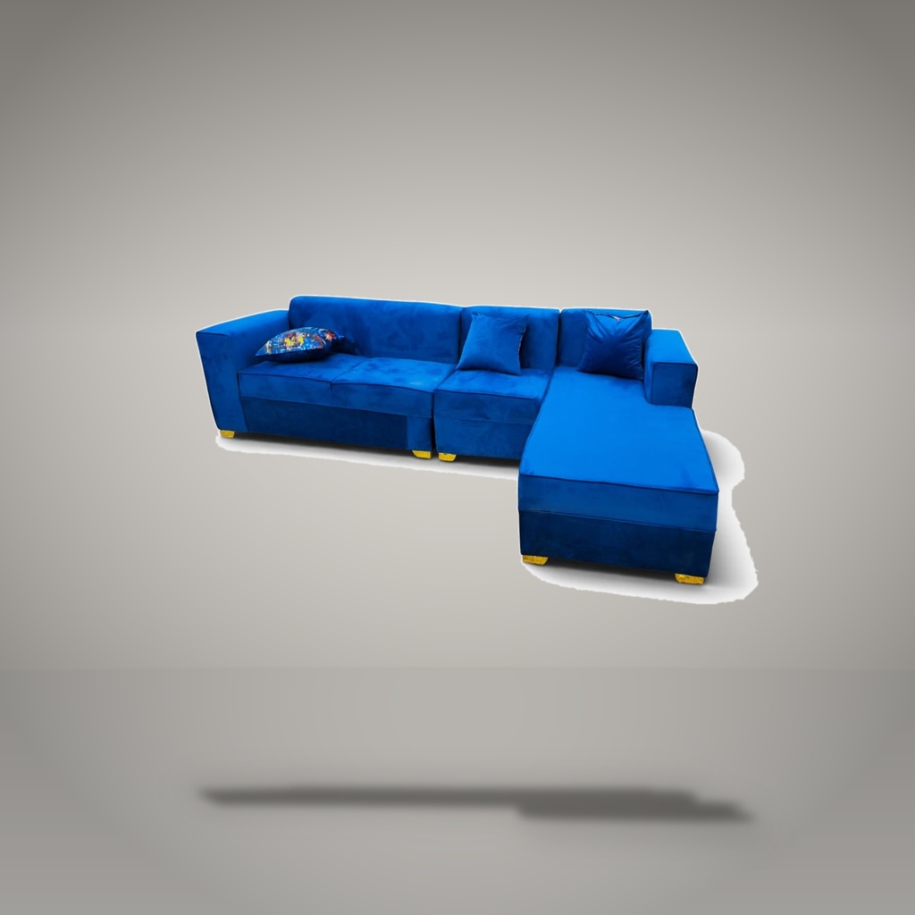Kombera Royal Blue Velvet Bachelor L-Shape Sectional