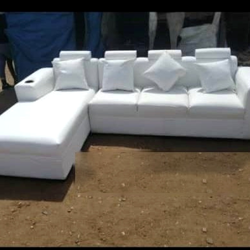 Kombera White Faux Leather Bachelor L-Shape Sectional